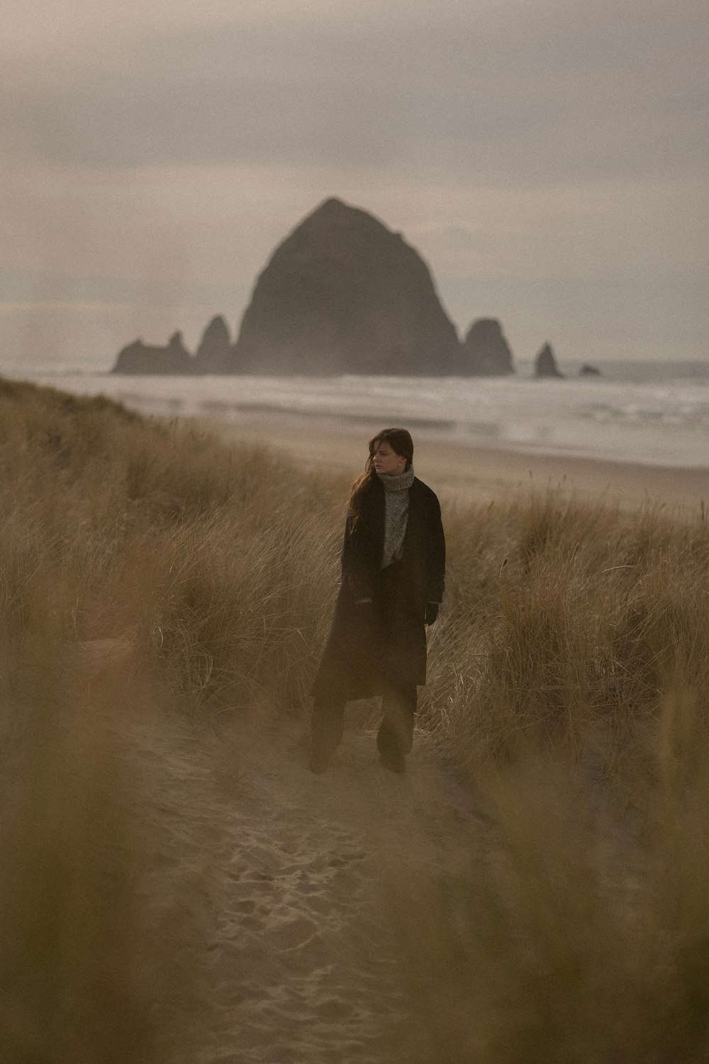 a person walking on a beach near the ocean