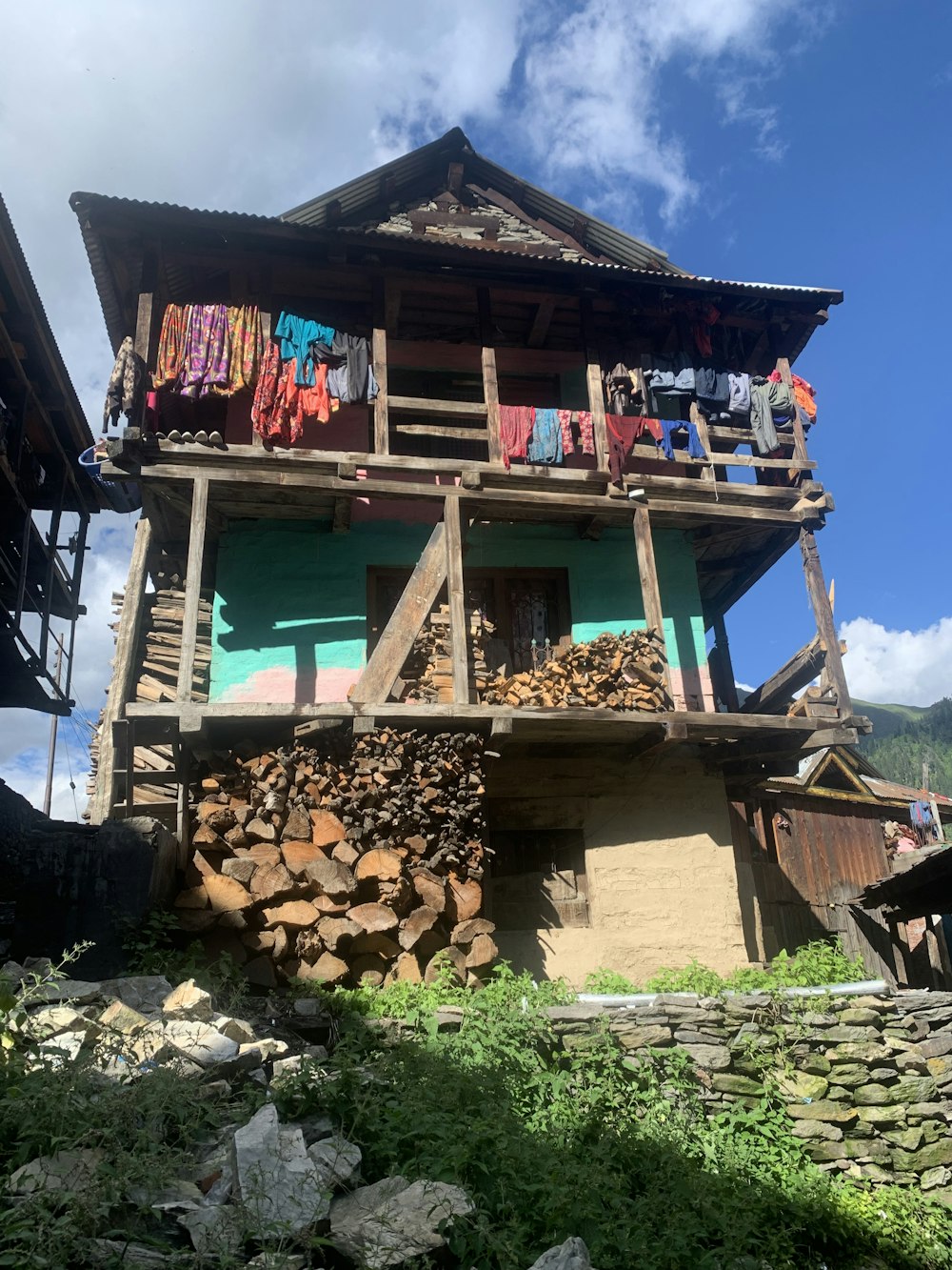 a house with clothes hanging out to dry