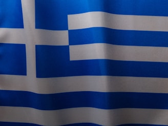 a close up of a blue and white striped fabric