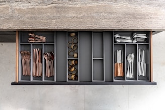 a shelf filled with lots of different types of utensils
