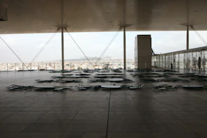 Wide shot of the terrace showcasing minimalist design and greenery.