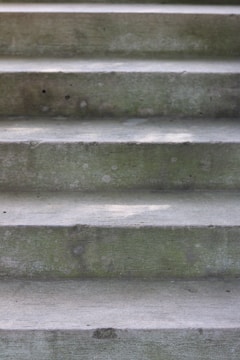 Outdoor stone steps with fresh restoration work under bright sunlight.