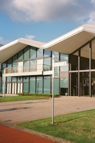 Modern school building exterior with clear signage.
