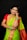 A woman in traditional attire, adorned with elaborate gold jewelry and a vibrant saree. Her hair is neatly styled and she has henna designs on her hand. The saree features a combination of green and red colors with intricate patterns.
