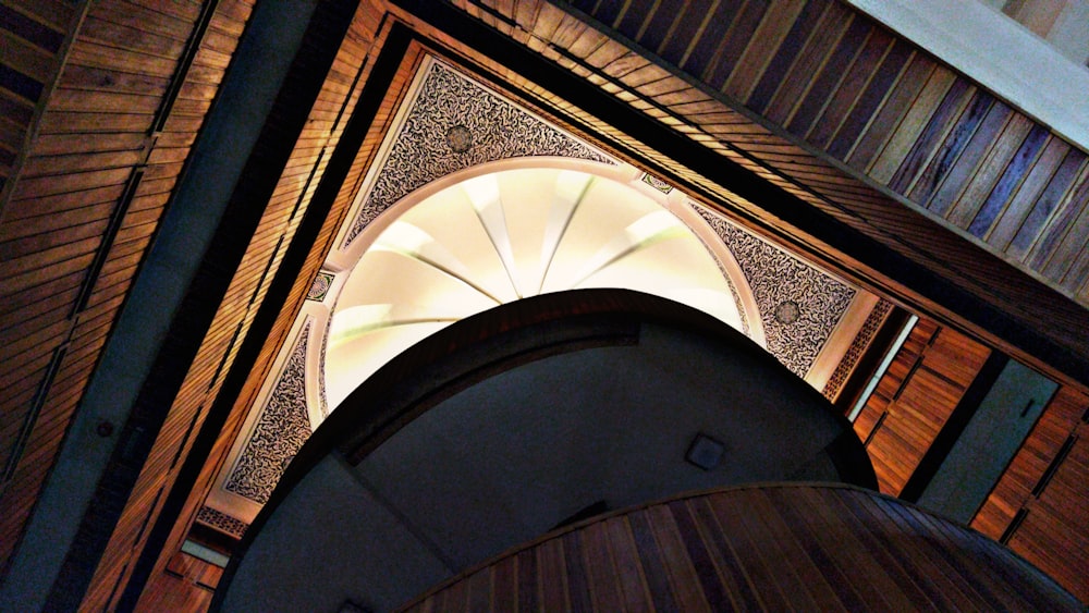 an overhead view of a building with a circular window