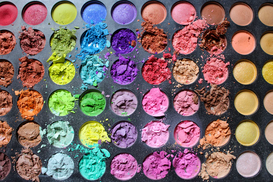 a palette of different colored powders on a table