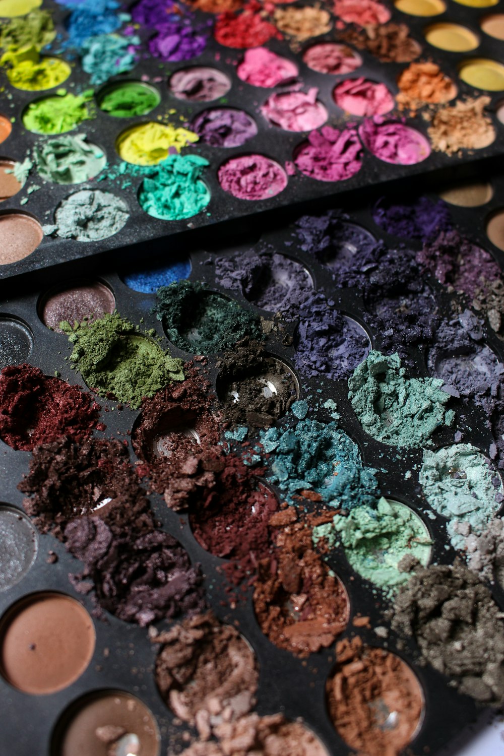 a close up of a palette of makeup