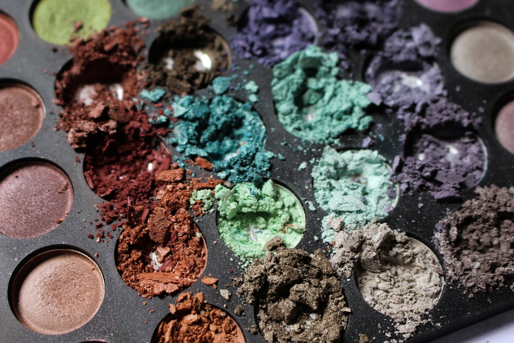 a close up of a palette of makeup