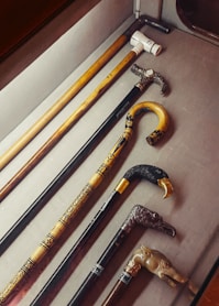 a collection of different types of canes in a box