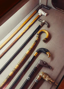 a collection of different types of canes in a box