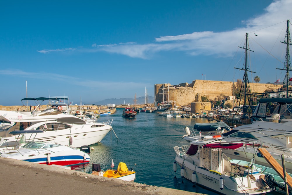 a harbor filled with lots of boats on top of water