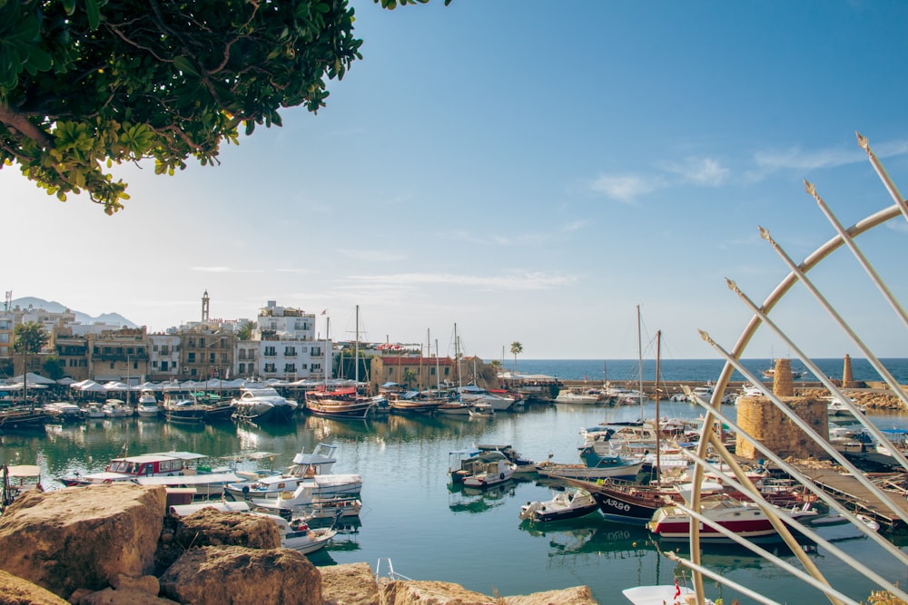 a harbor filled with lots of boats on top of a body of water