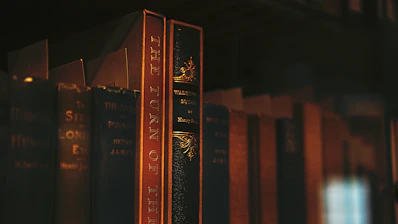 a row of books sitting on top of a shelf
