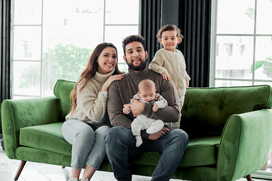 Young family together at home