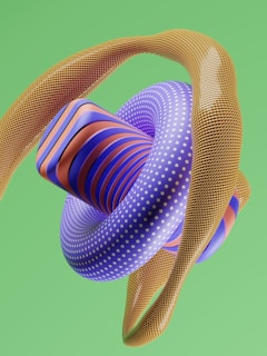 A vibrant 3D abstract sculpture with dynamic shapes and colors.