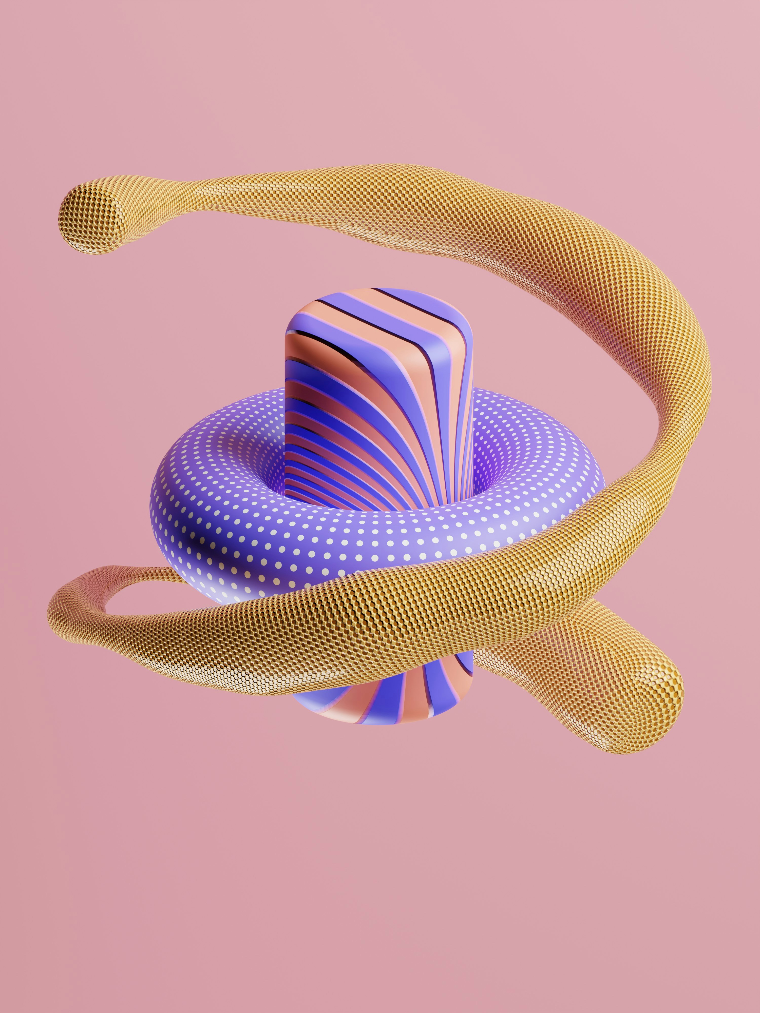 a purple and yellow object is flying through the air