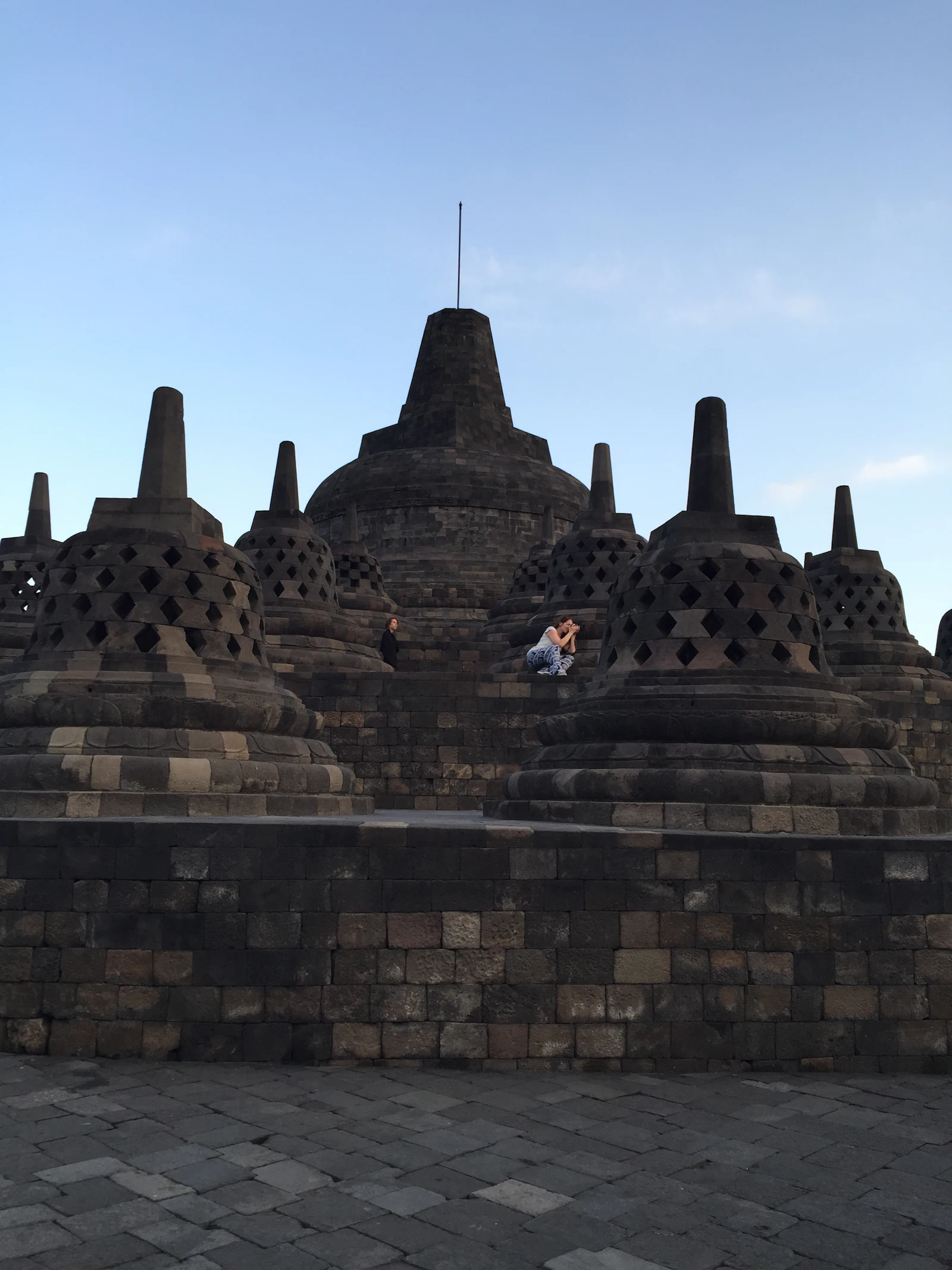 Borobudur temple stupas at sunrise