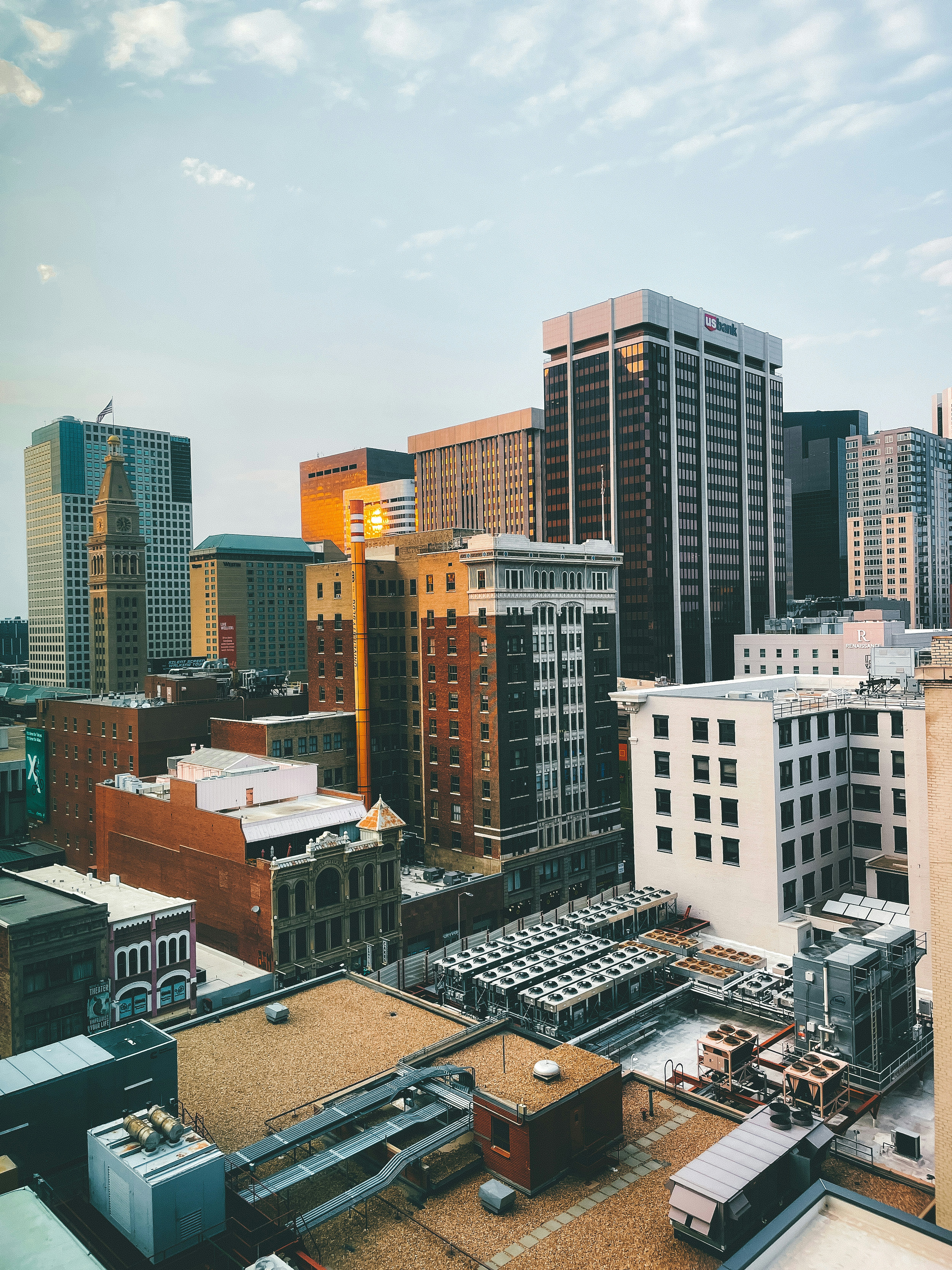 a view of a city with tall buildings