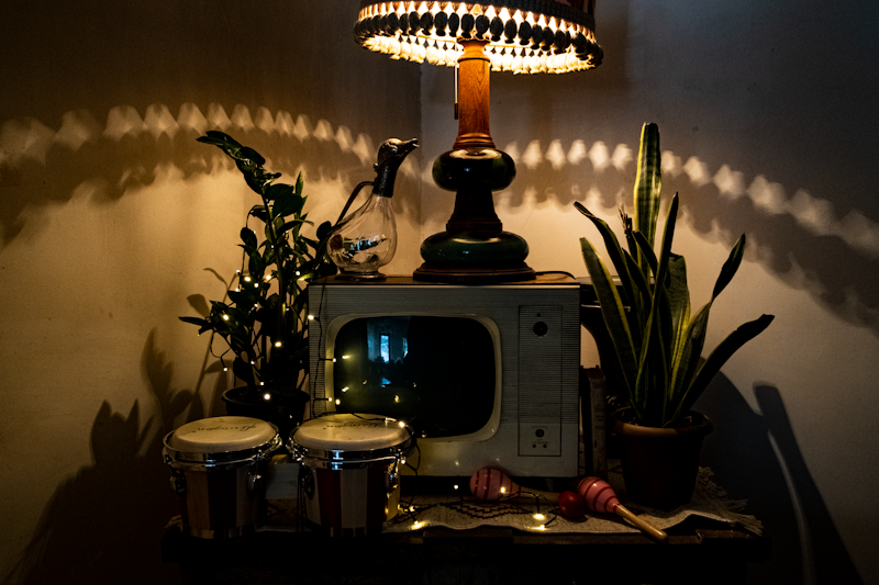 a lamp that is on top of a table