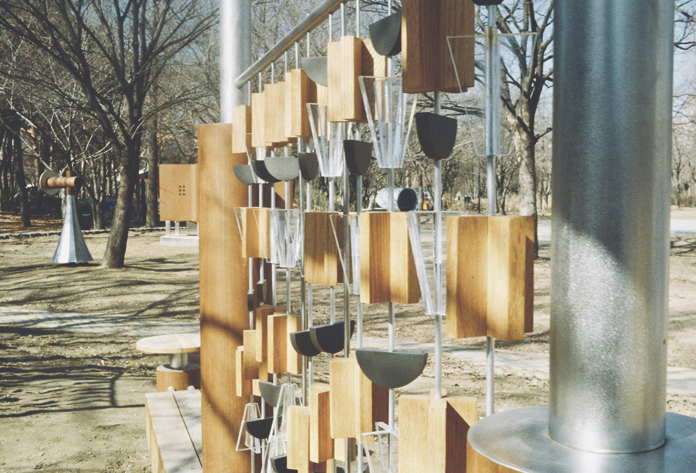 a sculpture made out of wood and metal