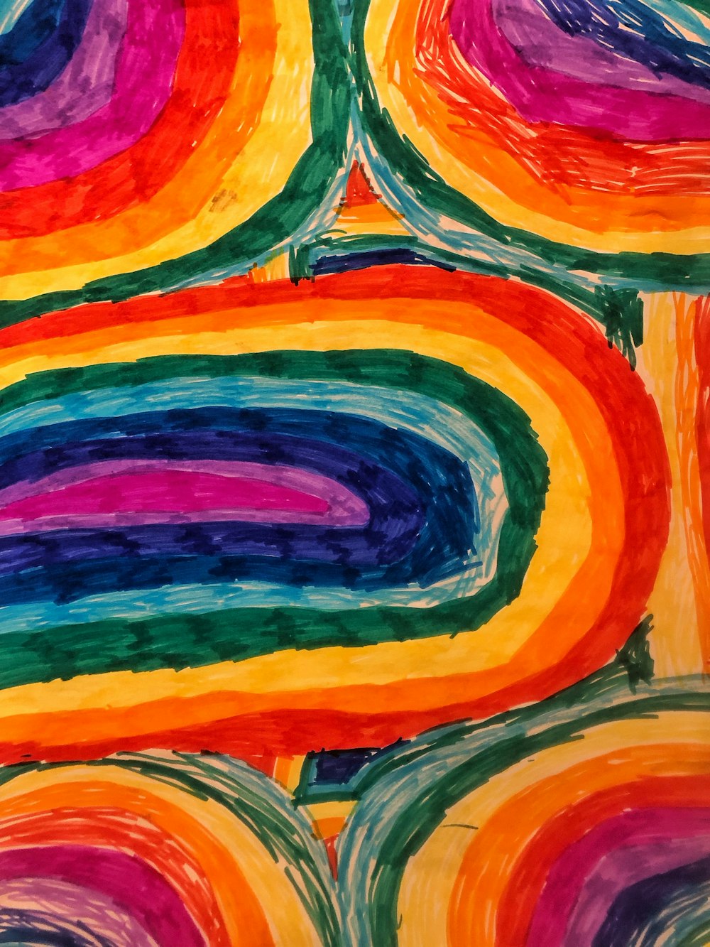 a painting of a multicolored pattern on a white background