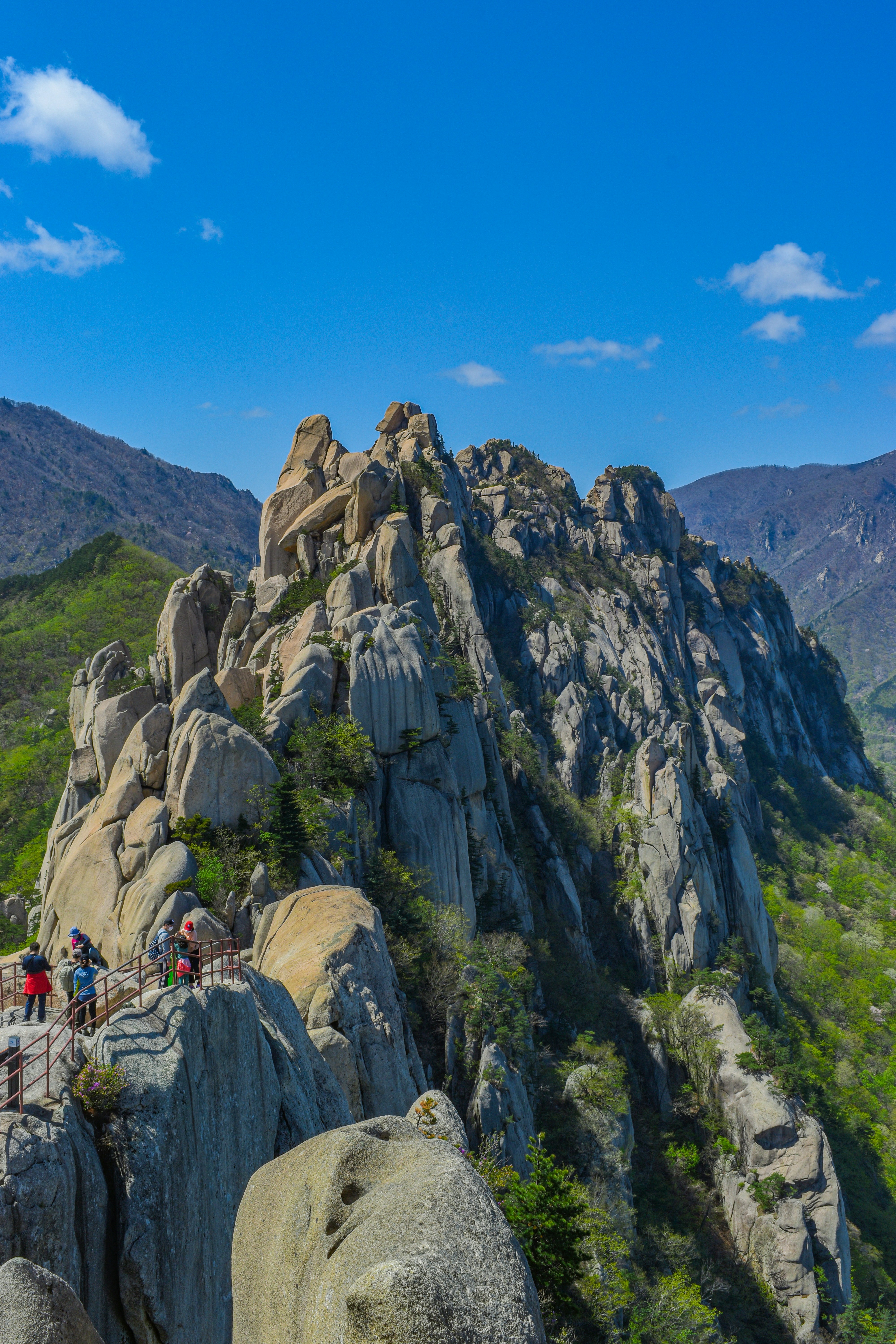 a group of people standing on top of a mountain