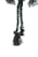 A thick rope tied in a knot with frayed ends hanging down. The rope is braided and features a combination of green and gray colors.