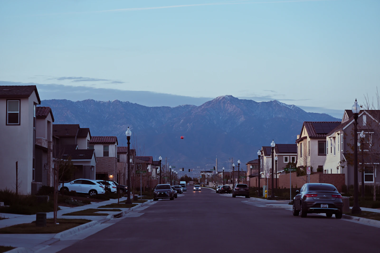 Hillside street in a residential neighborhood