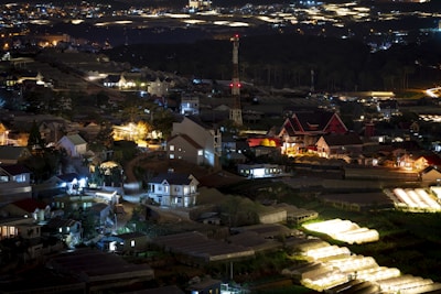 Nighttime view of a remote site illuminated by green electric power’s hydrogen energy system.