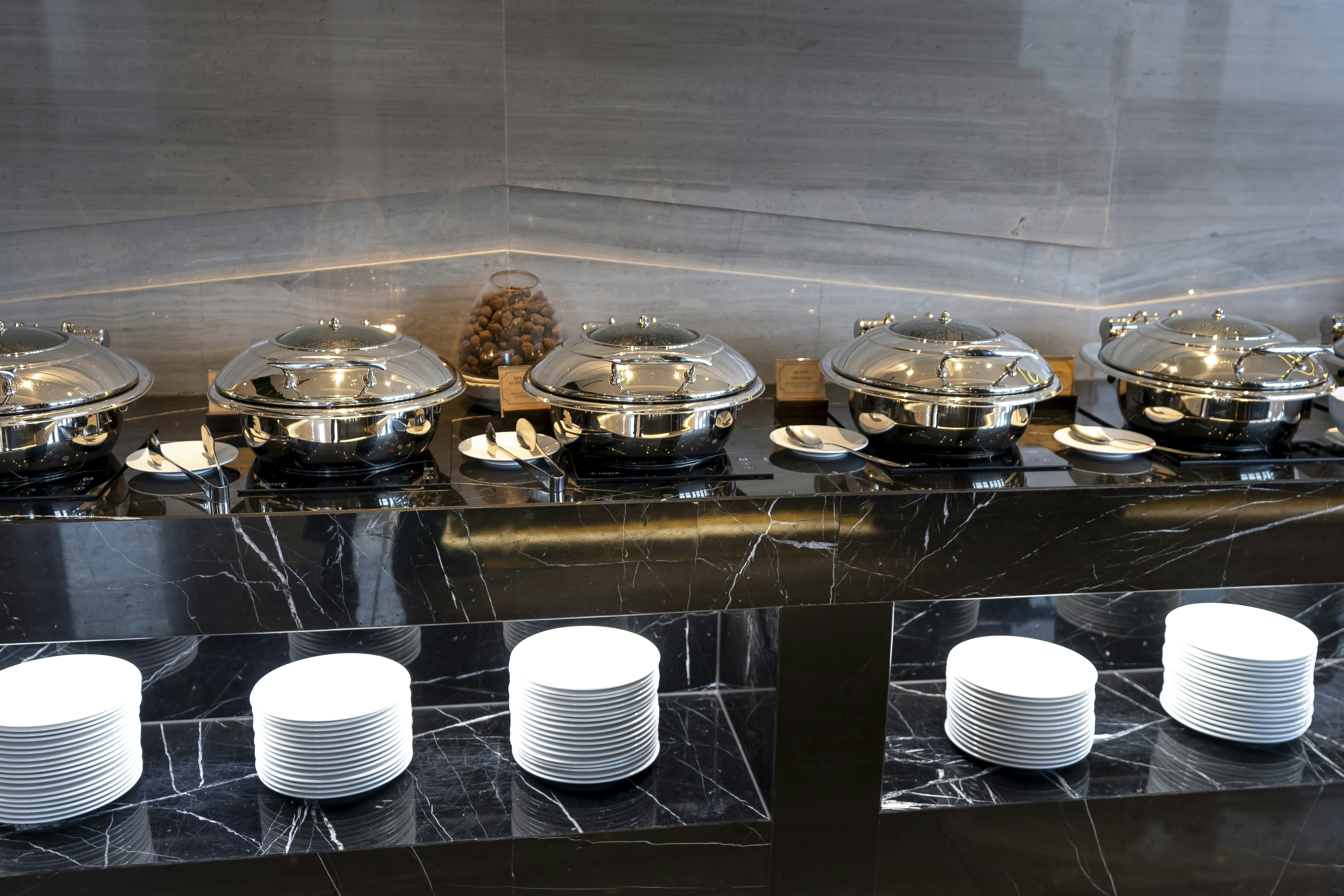 Catering setup with plates