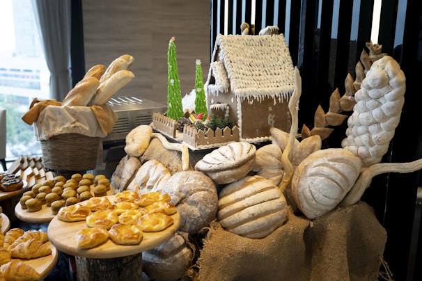 A beautifully arranged display of fresh bread and pastries from Gabbs Bakes Ltd.