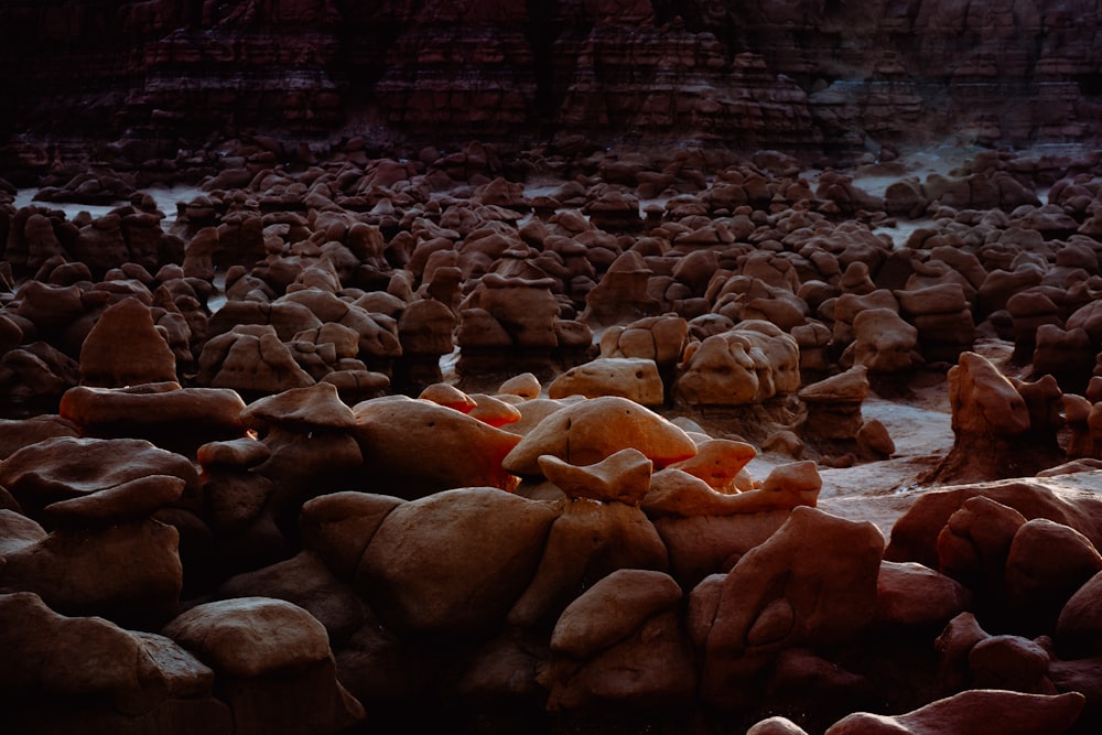 a bunch of rocks that are in the water