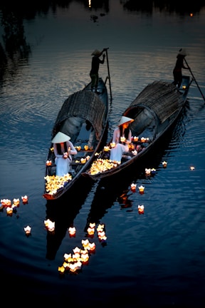 Evening lanterns glowing softly on the deck of a Halong Bay cruise.