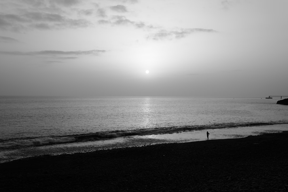 a person standing on a beach next to the ocean