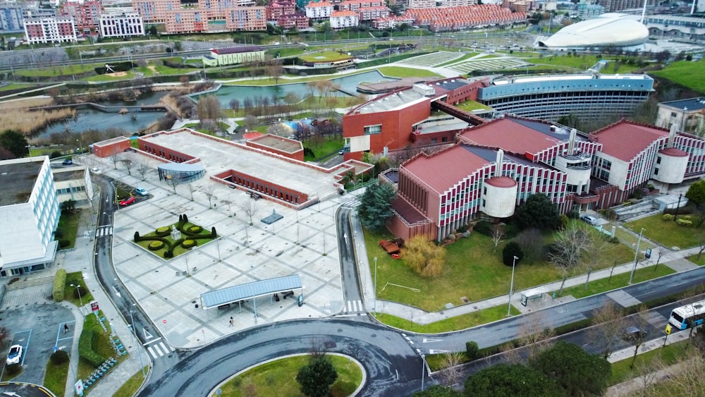 an aerial view of a city with a lot of buildings