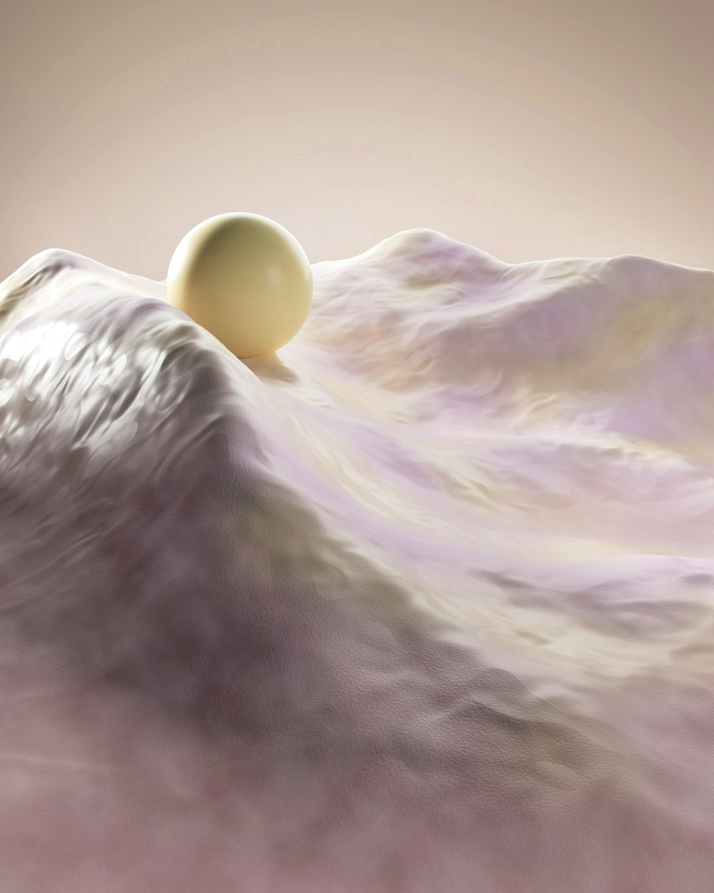 a painting of an egg on top of a mountain