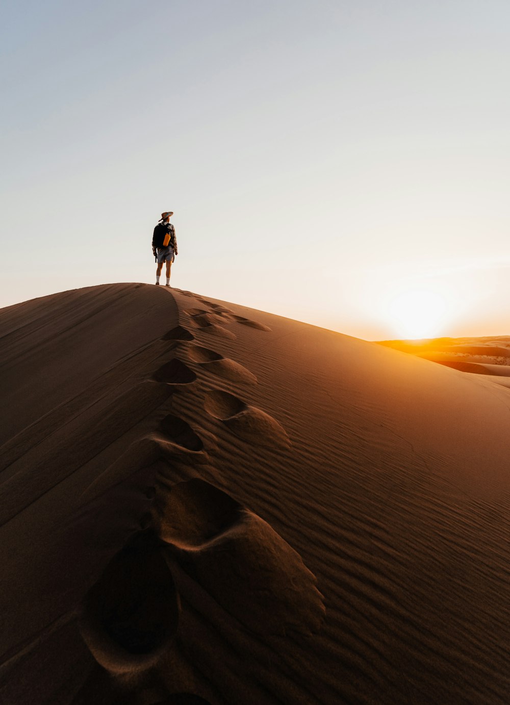 a person standing on top of a sand dune