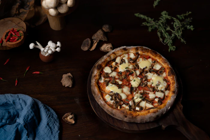 Pizza on a wooden cutting board