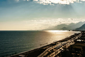 a view of the ocean from a high point of view
