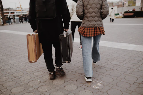 Family walking with travel luggage