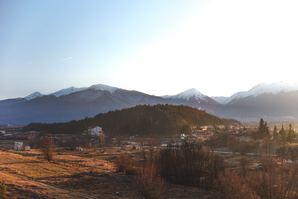 a view of a mountain range from a distance