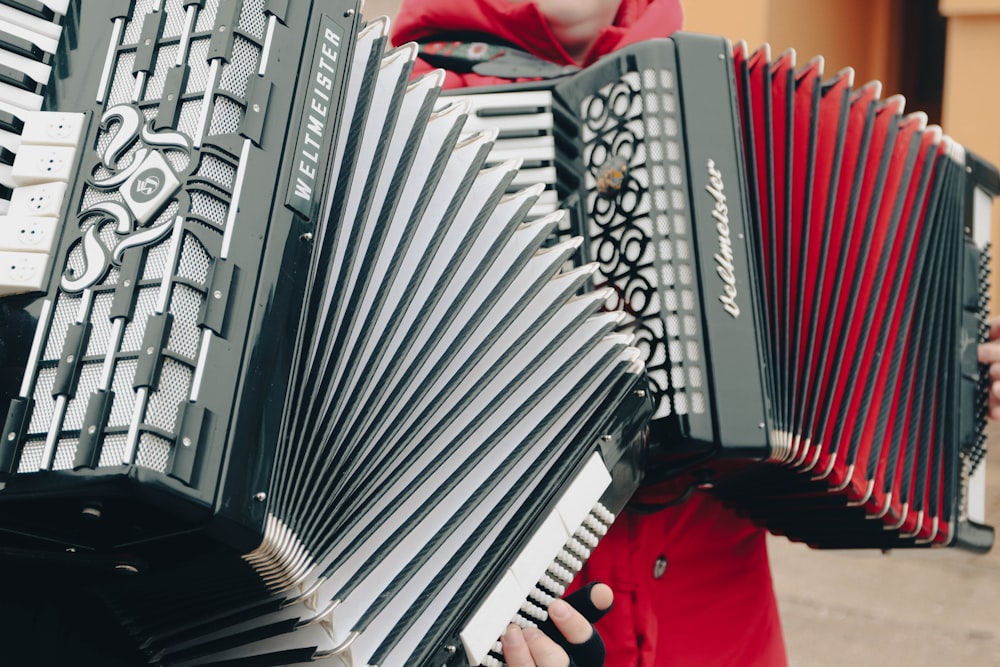 a person holding an accordion in their hands