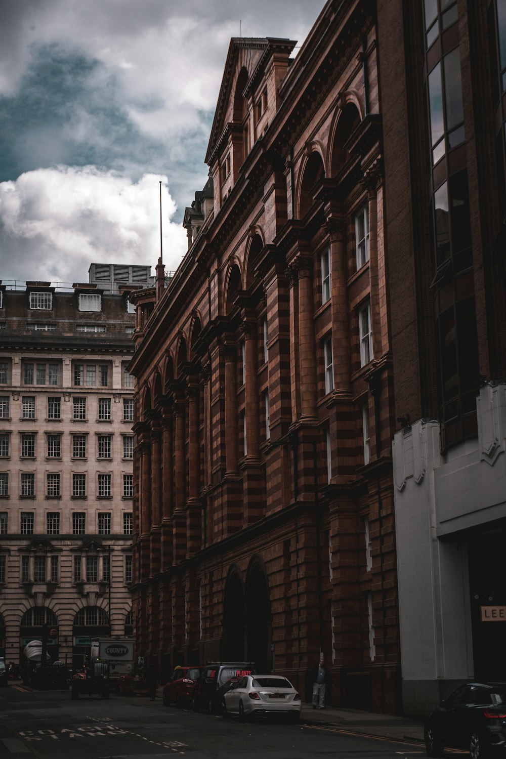 a row of buildings on a city street