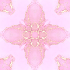 An elegant image showing intertwined Slavic and Middle Eastern cultural symbols in soft pink and gold.