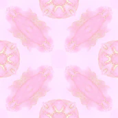Elegant display of pastel pink clothing with subtle floral patterns and gold details.