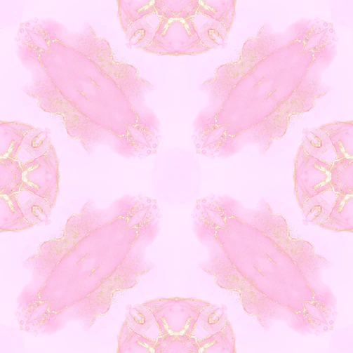 Elegant display of pastel pink clothing with subtle floral patterns and gold details.
