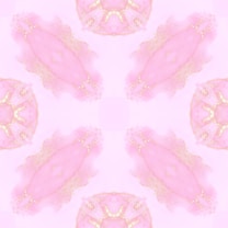 A symmetrical pattern featuring pastel pink and gold elements, resembling abstract shapes and floral motifs. The design is soft and delicate, evoking a sense of elegance and harmony.