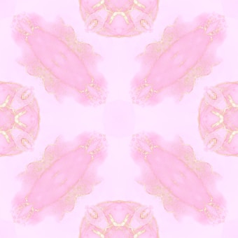 A symmetrical pattern featuring pastel pink and gold elements, resembling abstract shapes and floral motifs. The design is soft and delicate, evoking a sense of elegance and harmony.