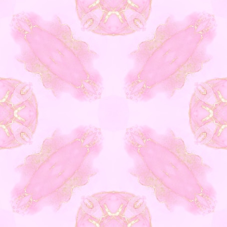 A symmetrical pattern featuring pastel pink and gold elements, resembling abstract shapes and floral motifs. The design is soft and delicate, evoking a sense of elegance and harmony.