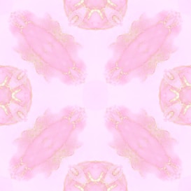 A symmetrical pattern featuring pastel pink and gold elements, resembling abstract shapes and floral motifs. The design is soft and delicate, evoking a sense of elegance and harmony.
